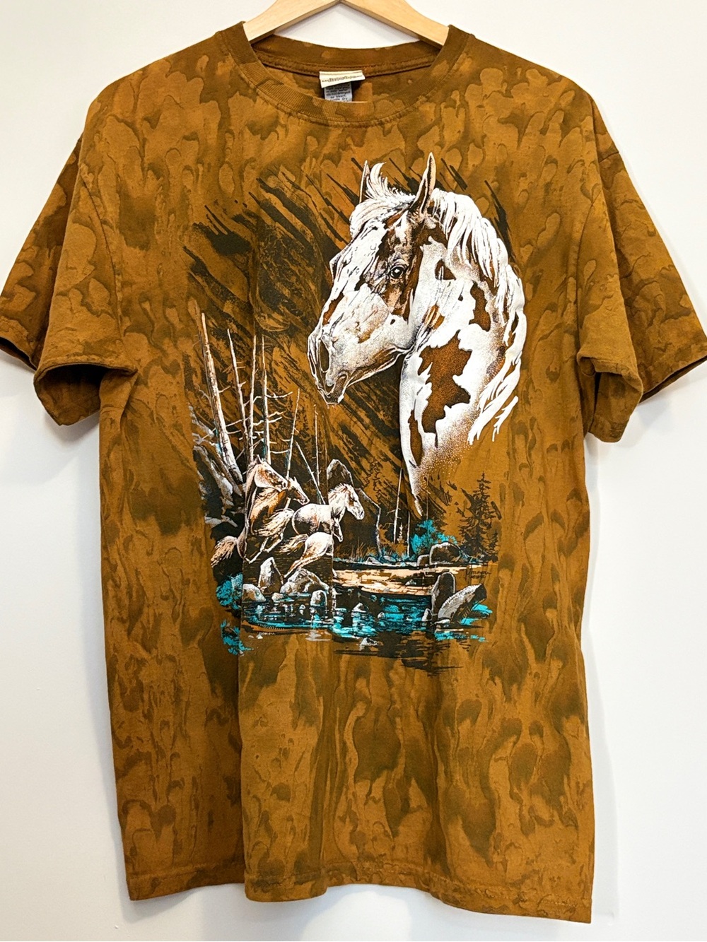 Vintage 90s Ragtops Sportswear Wild Horses Mottle Tie-Dye Graphic Tee